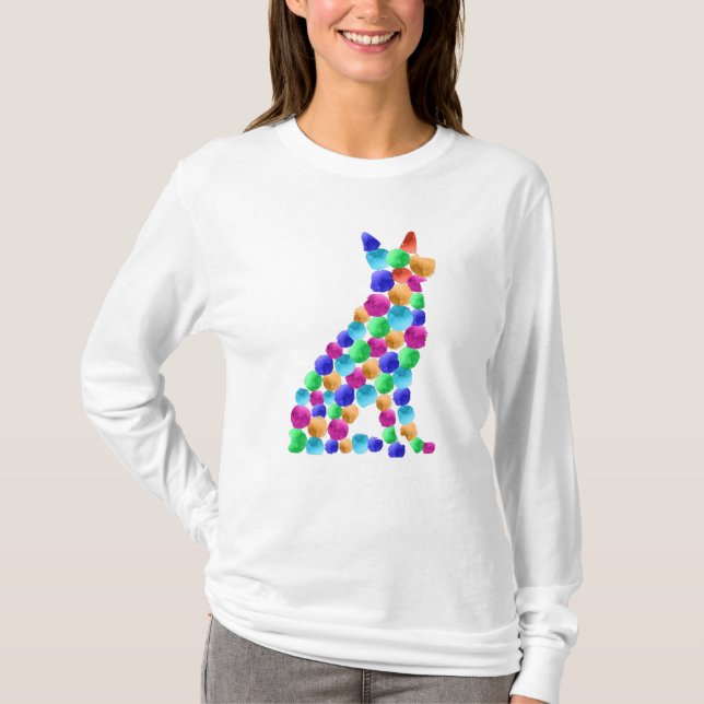 Tyska shepherd hund Vattenfärgsfärgpunktstext T Shirt (Framsida)