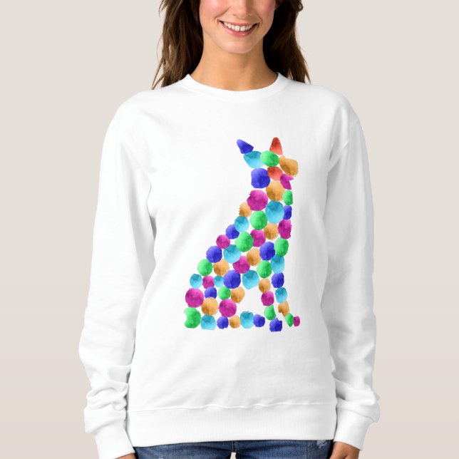 Tyska shepherd hund Vattenfärgsfärgpunktstext T Shirt (Framsida)