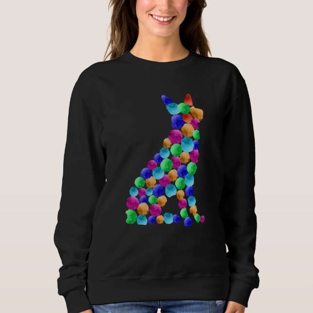 Tyska shepherd hund Vattenfärgsfärgpunktstext T Shirt (Framsida)