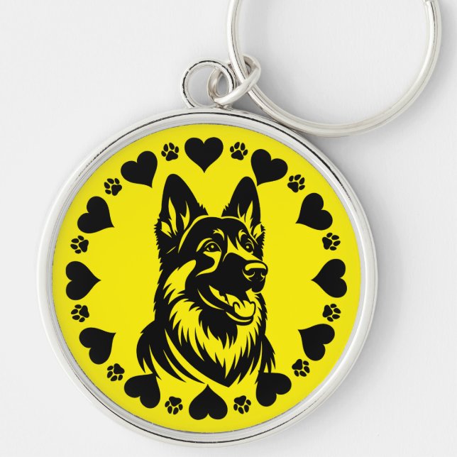 Tyska shepherd Hundägare Rund Silverfärgad Nyckelring (Framsidan)
