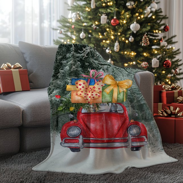 Tyska shepherd Hundar jul - kör hem Fleecefilt (German Shepherd Dogs Christmas Driving it Home Fleece Blanket)