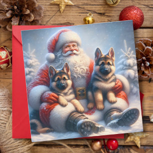 Tyska shepherd Hundar och Jultomten Festive Julkort