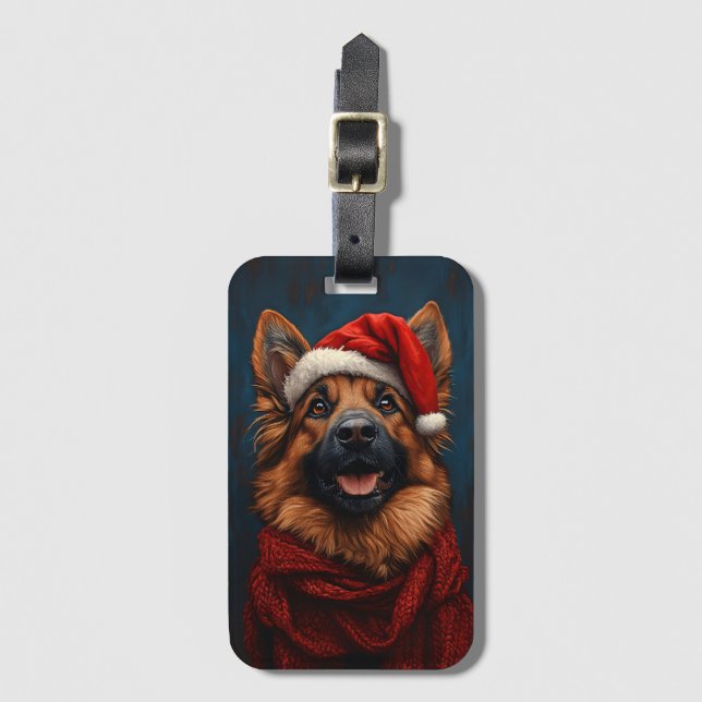 Tyska shepherd i Santa Hat Bagagebricka (Framsida vertikal)