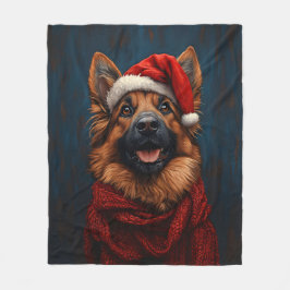 Tyska shepherd i Santa Hat Fleecefilt