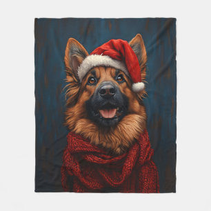 Tyska shepherd i Santa Hat Fleecefilt