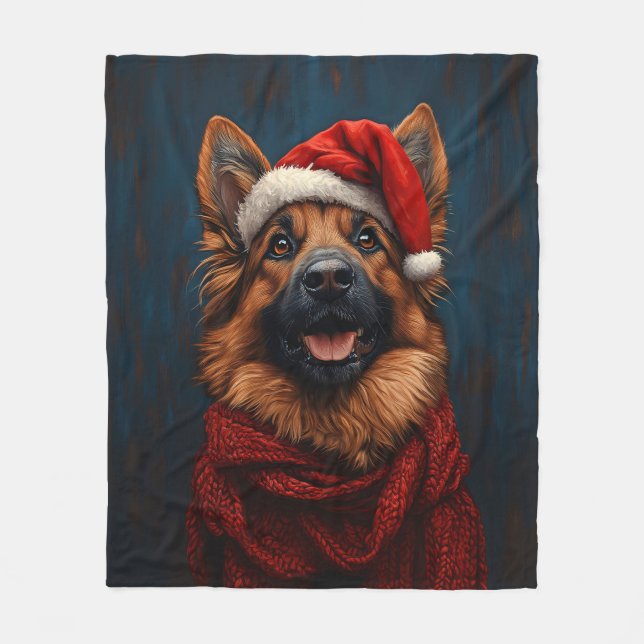 Tyska shepherd i Santa Hat Fleecefilt (Framsidan)