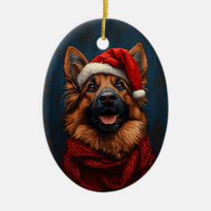 Tyska shepherd i Santa Hat Julgransprydnad Keramik