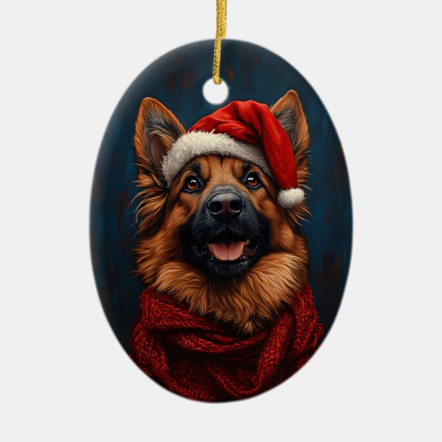 Tyska shepherd i Santa Hat Julgransprydnad Keramik (Framsidan)