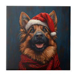 Tyska shepherd i Santa Hat Kakelplatta