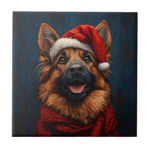 Tyska shepherd i Santa Hat Kakelplatta
