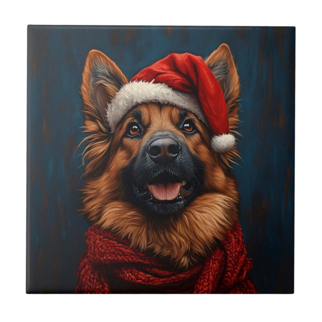 Tyska shepherd i Santa Hat Kakelplatta (Framsidan)