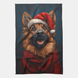 Tyska shepherd i Santa Hat Kökshandduk