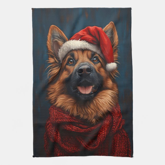 Tyska shepherd i Santa Hat Kökshandduk (Vertikal)