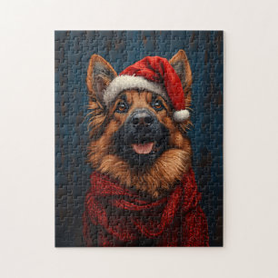 Tyska shepherd i Santa Hat Pussel