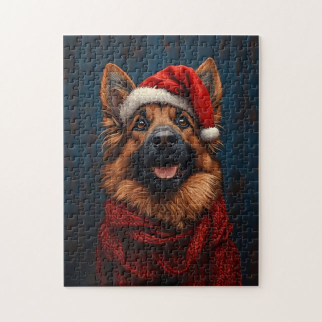 Tyska shepherd i Santa Hat Pussel (Vertikal)