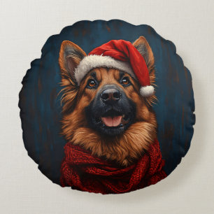 Tyska shepherd i Santa Hat Rund Kudde