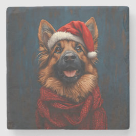 Tyska shepherd i Santa Hat Stenunderlägg