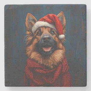 Tyska shepherd i Santa Hat Stenunderlägg
