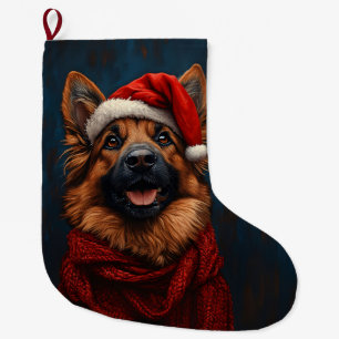 Tyska shepherd i Santa Hat Stor Julstrumpa