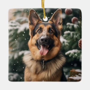 Tyska shepherd i Snö Julgransprydnad Keramik