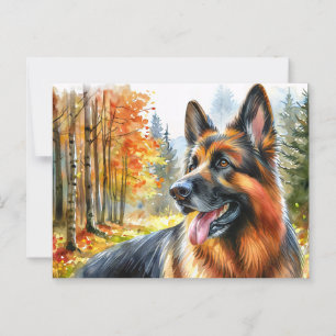 Tyska Shepherd in Fall Watercolor Vykort