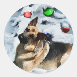 Tyska shepherd-julklappar runt klistermärke
