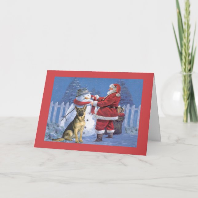 Tyska shepherd-julkortet Santa Snögubbe 2 Helgkort (Framsida)