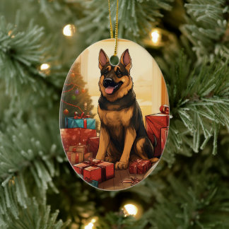 Tyska shepherd julpet Ornament, Hund älskare Julgransprydnad Keramik