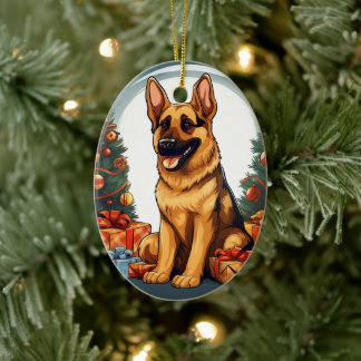 Tyska shepherd julpet Ornament, Hund älskare Julgransprydnad Keramik