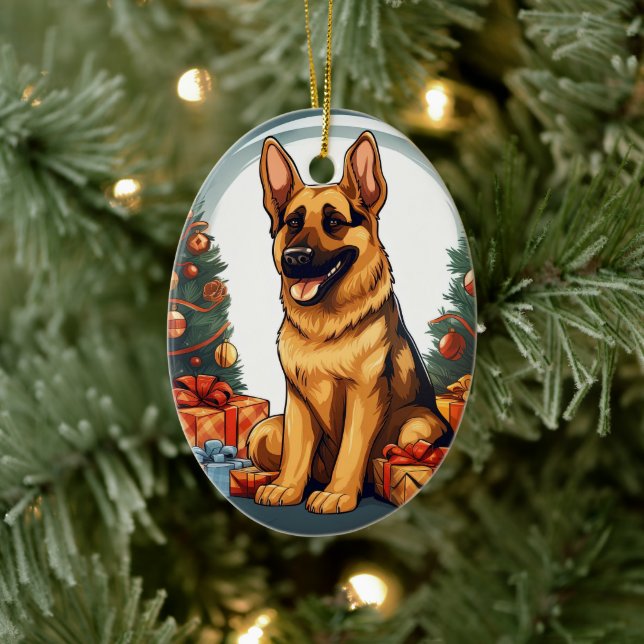 Tyska shepherd julpet Ornament, Hund älskare Julgransprydnad Keramik (Träd)