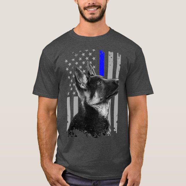 Tyska shepherd K9 Unit Thin Blue Line Flagga Gift T Shirt (Framsida)