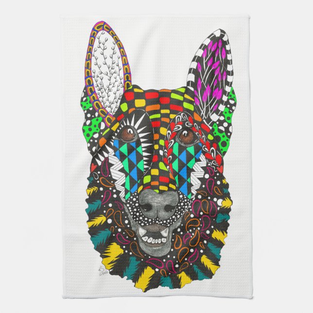 Tyska Shepherd Kitchen Towel - Anpassade Kökshandduk (Vertikal)