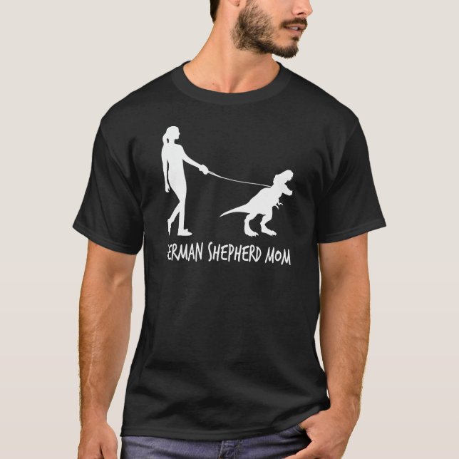 Tyska Shepherd Mamma Dinosaur GSD Owners Funny Mot T Shirt (Framsida)