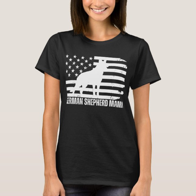 Tyska shepherd Mamma, USA flagga, Patriotic Hund M T Shirt (Framsida)
