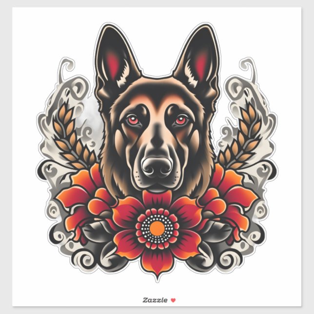 Tyska shepherd med blommor klistermärken (Ark)