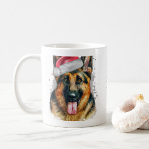 Tyska shepherd med jultomtehatt-Anpassningsbar Kaffemugg