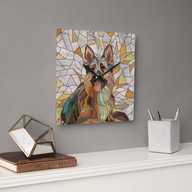 Tyska shepherd - Mosaic Art Fyrkantig Klocka (Kontor)