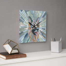 Tyska shepherd - Mosaic Art Fyrkantig Klocka