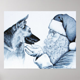 Tyska shepherd och Jultomten för jul Poster