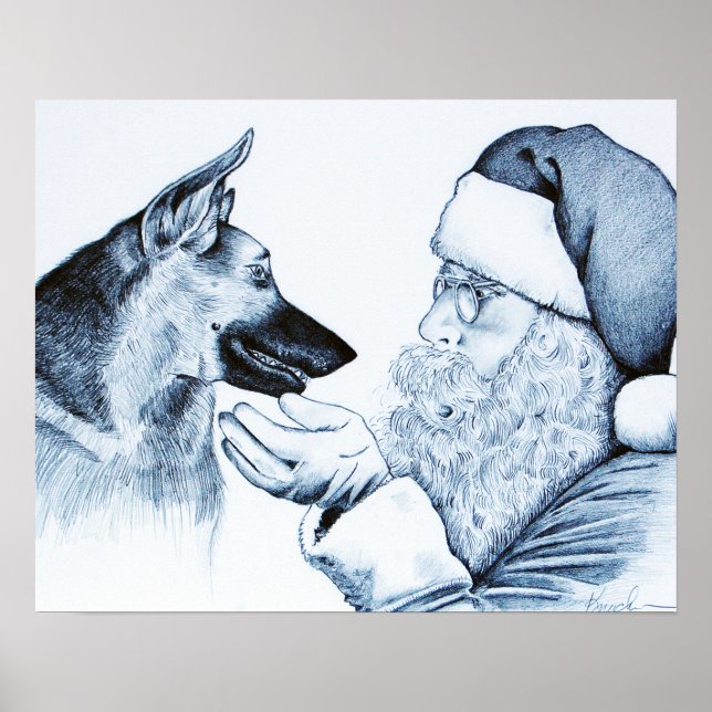 Tyska shepherd och Jultomten för jul Poster (Framsidan)