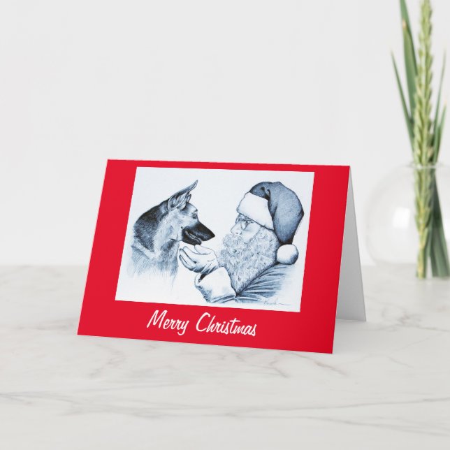 Tyska shepherd och Jultomten för jul Tack Kort (Framsida)