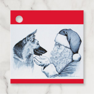 Tyska shepherd och Jultomten Gåvor Etiketter