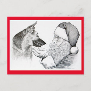 Tyska shepherd och Jultomten Helg Vykort