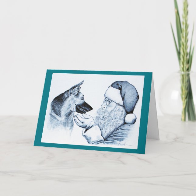 Tyska shepherd och Jultomten Helgkort (Framsida)