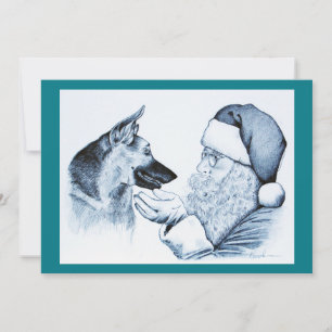 Tyska shepherd och Jultomten Julkort