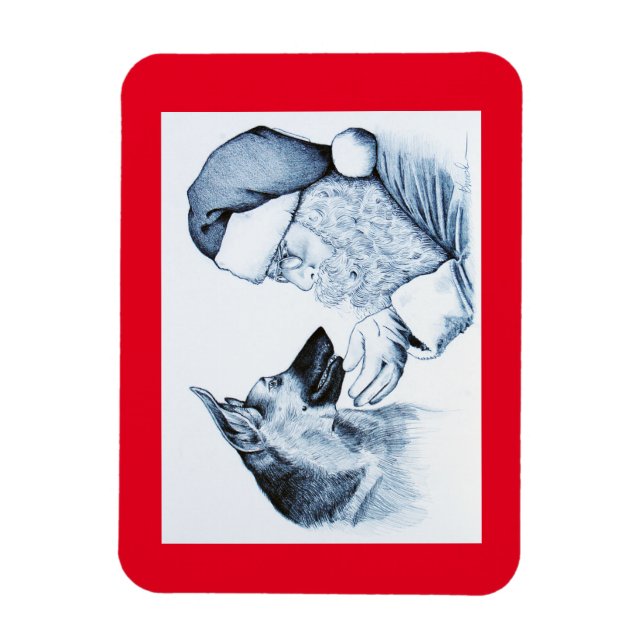 Tyska shepherd och Jultomten Magnet (Vertikal)