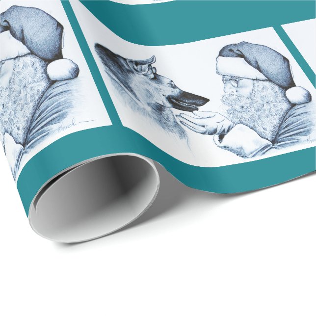 Tyska shepherd och Jultomten Presentpapper (Rullad Hörn)