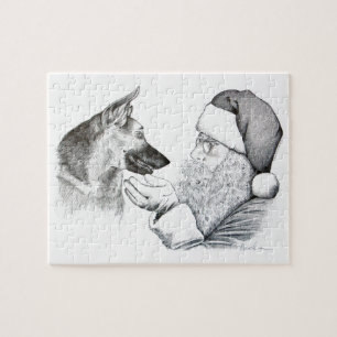 Tyska shepherd och Jultomten Pussel