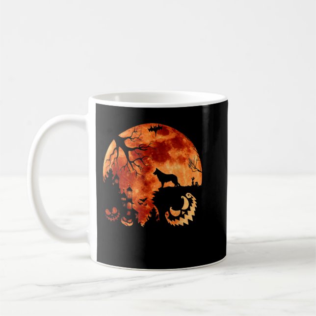 Tyska shepherd och Måne Halloween Costume Pumpkin Kaffemugg (Vänster)