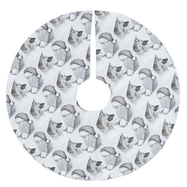 Tyska shepherd och Santa Julgransmatta Borstad Polyester (Framsidan)